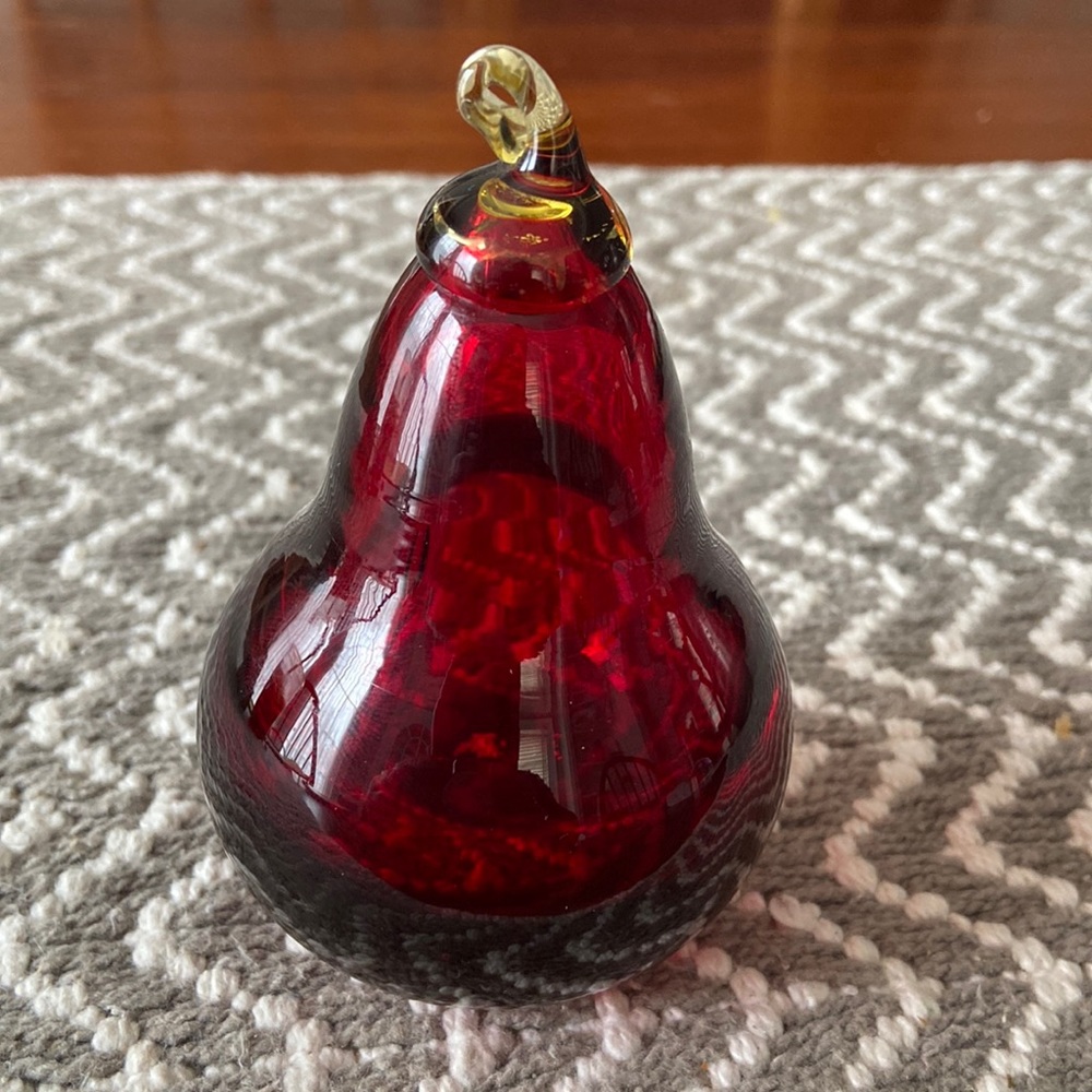 Handmade Blown Glass Red Pear